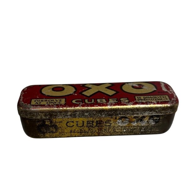 Vintage OXO Cubes Tin Box Red & Gold Retro Advertising Design - Picture 1 of 10